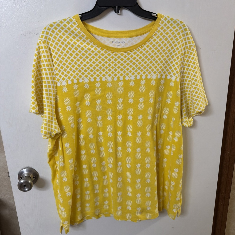 Kim Rogers Women's 2X Yellow Pineapple Shirt 100% Cotton